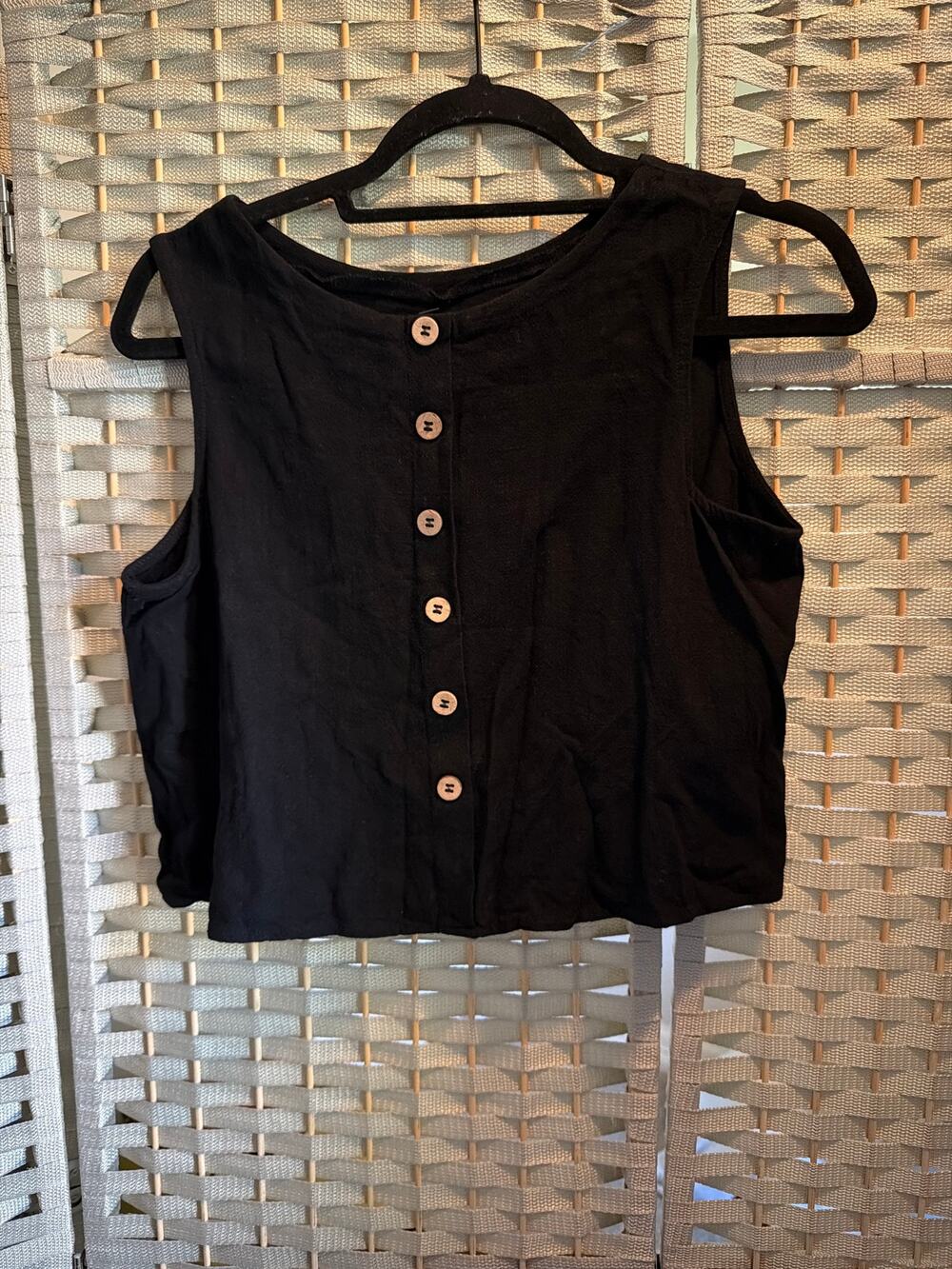 Women's Black Sleeveless Button Front Tank Top Small Casual Lightweight Blouse S